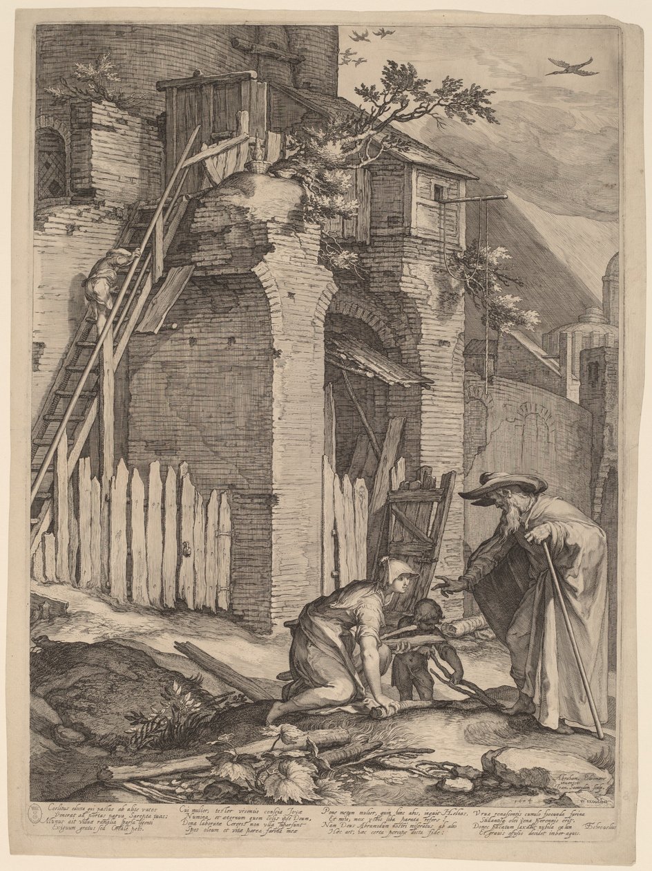 Profeten Elias med enken fra Zarefat af Jan Pietersz Saenredam, after Abraham Bloemaert