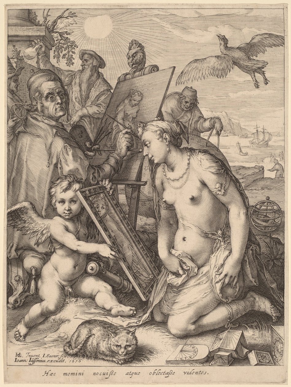 Kunstner maler en nøgen kvinde: Allegori om visuel perception af Jan Pietersz Saenredam, after Hendrik Goltzius