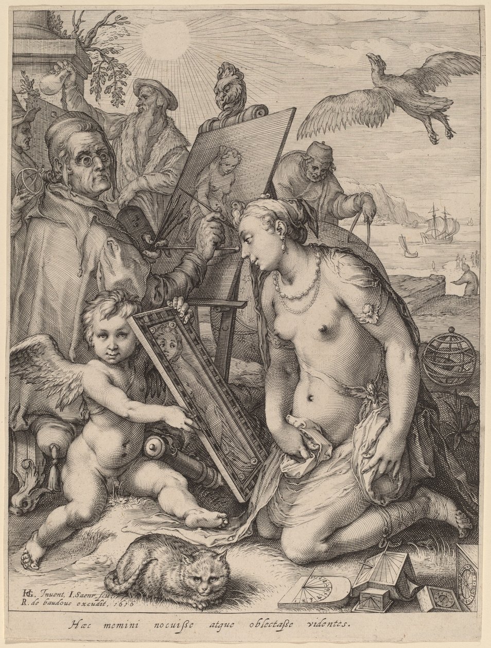 Kunstner maler en nøgen kvinde: Allegori om visuel perception af Jan Pietersz Saenredam after Hendrik Goltzius