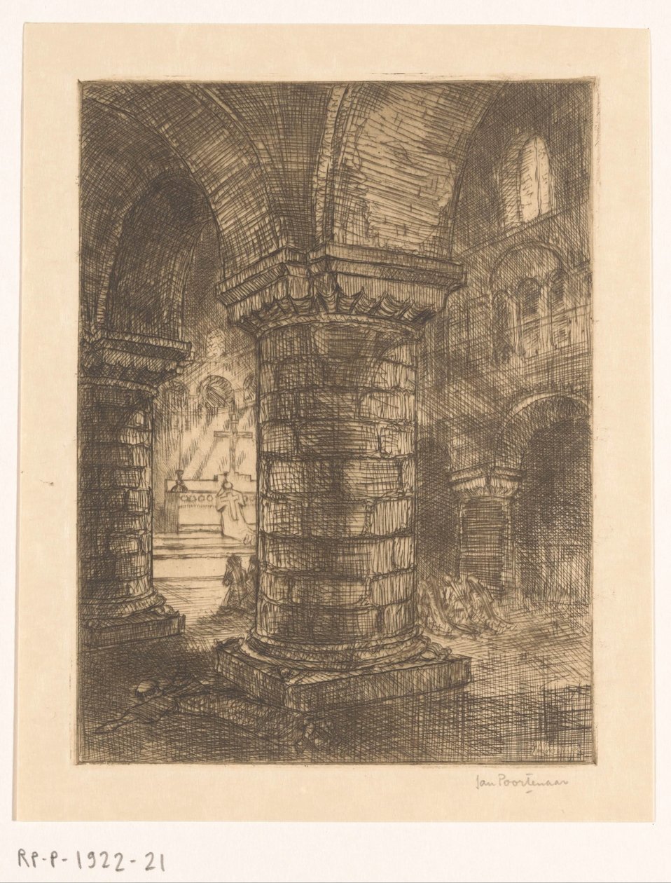 Liggende munk i en kirke af Jan Poortenaar (signed by artist)