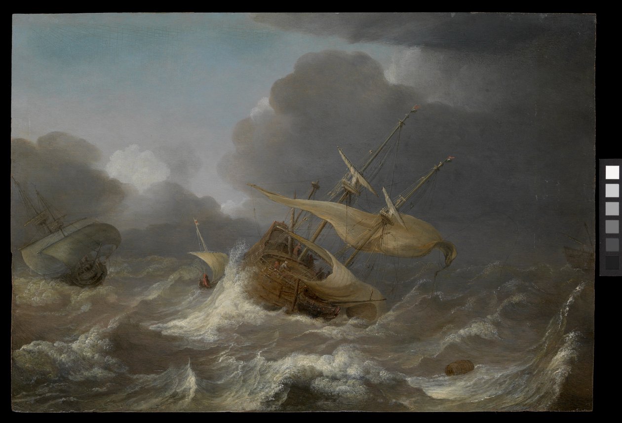 Hollandske skibe i stormvejr, ca. 1620 (olie på panel) af Jan Porcellis