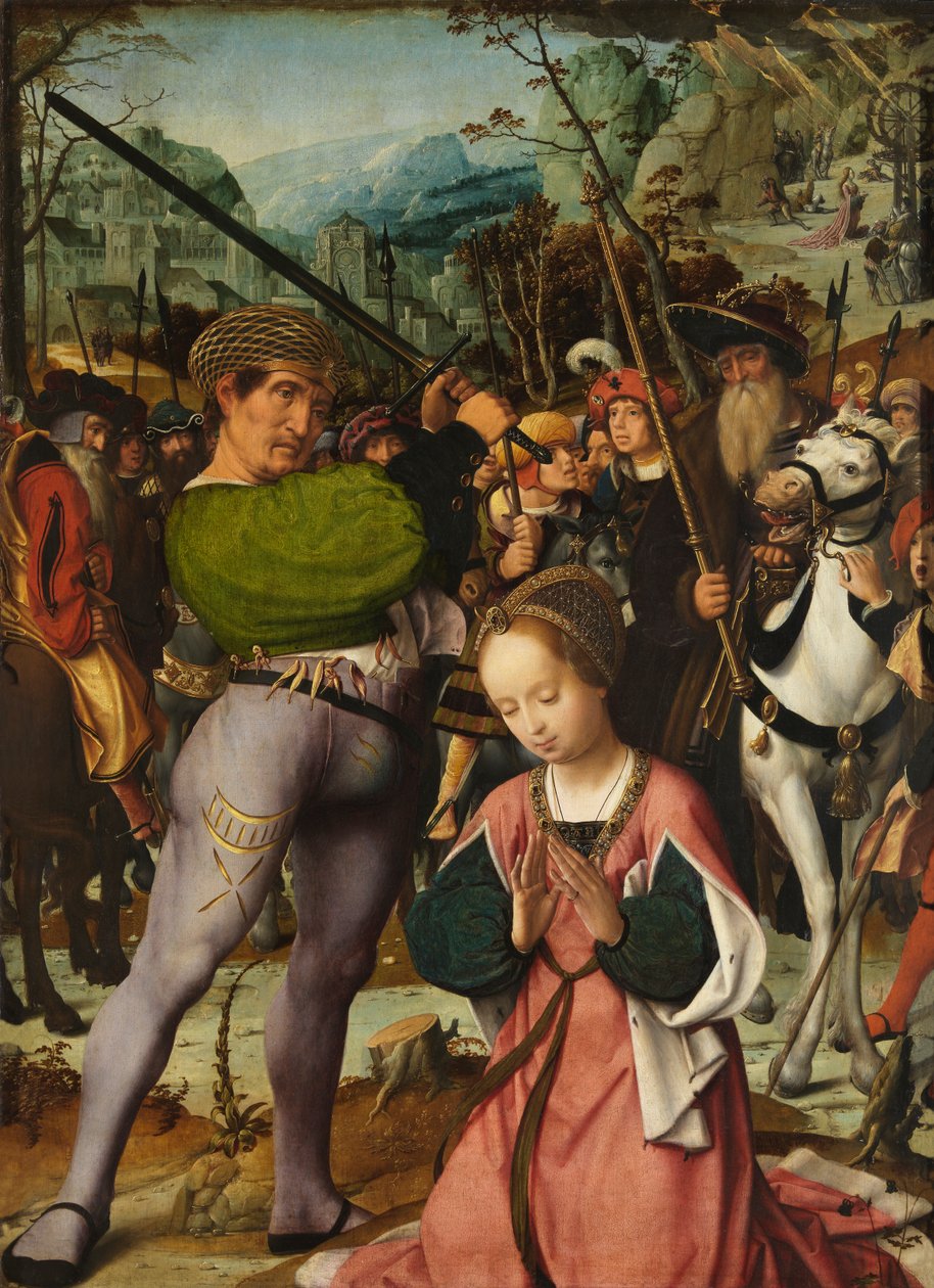 Halshugningen af Saint Catherine (olie på panel) af Jan Provoost