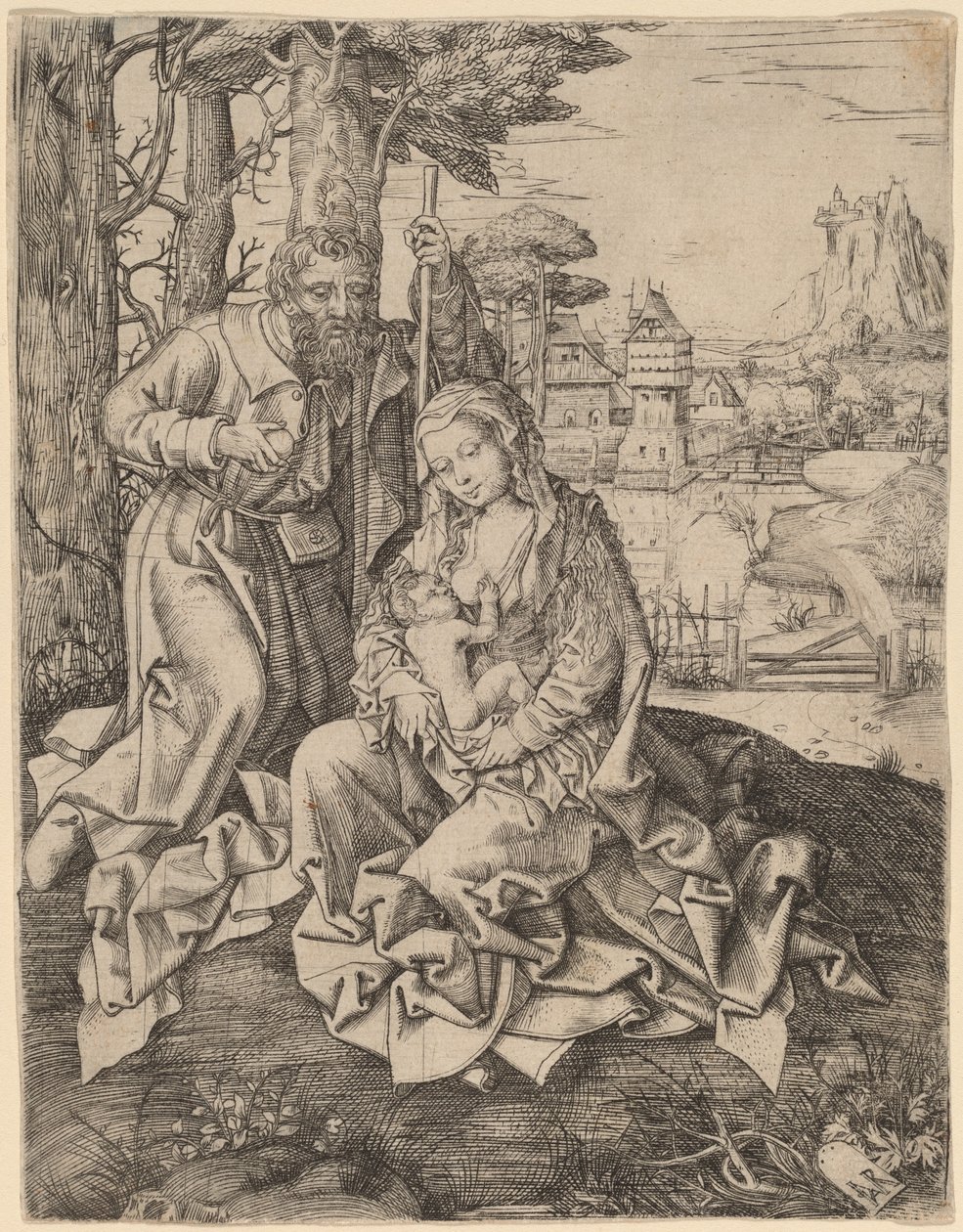 Den hellige familie i et landskab af Jan Rombouts the Elder