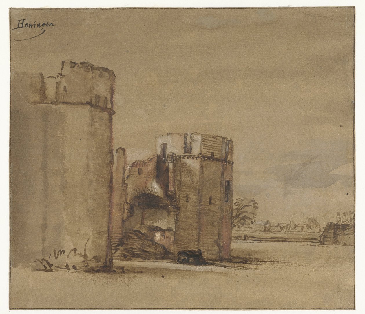 Udsigt over slottet Honingen nær Rotterdam af Jan Ruyscher (attributed to)
