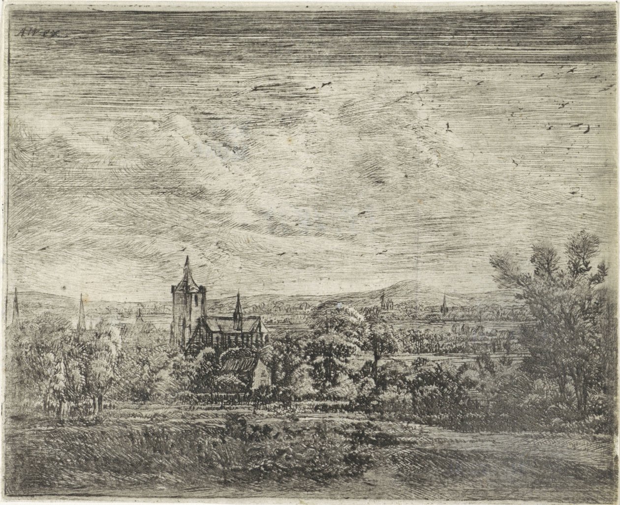 Udsigt over landsbyen med en kirke af Jan Ruyscher