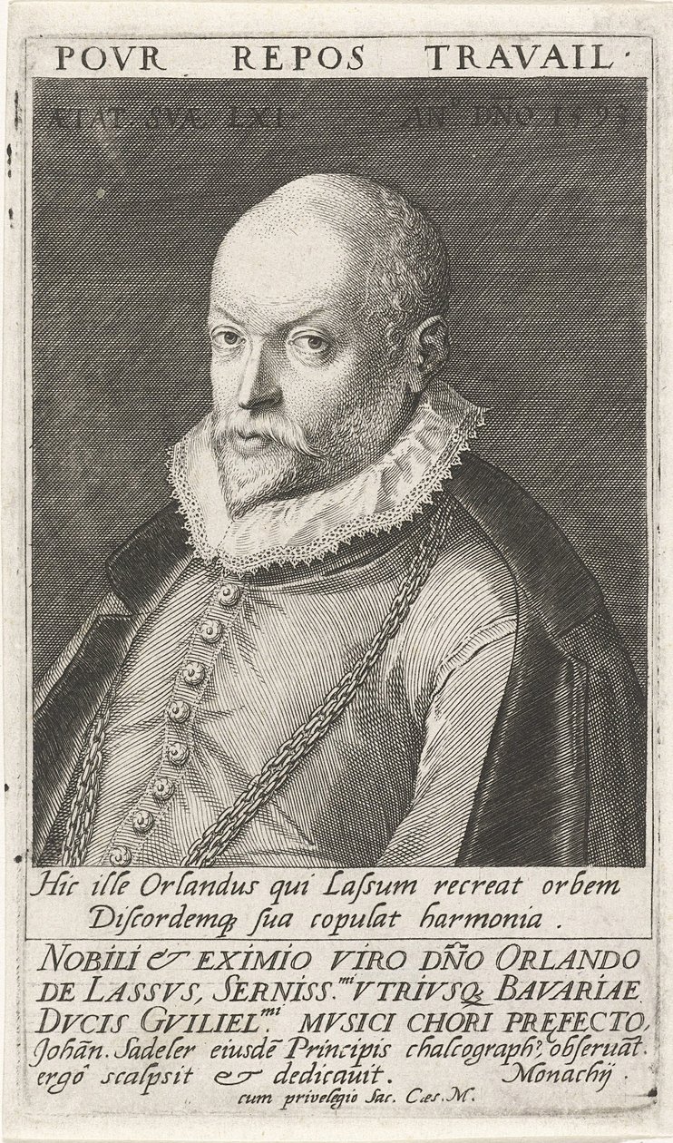 Portræt af komponisten Orlando di Lasso 1532-1594, 1593 af Jan Sadeler