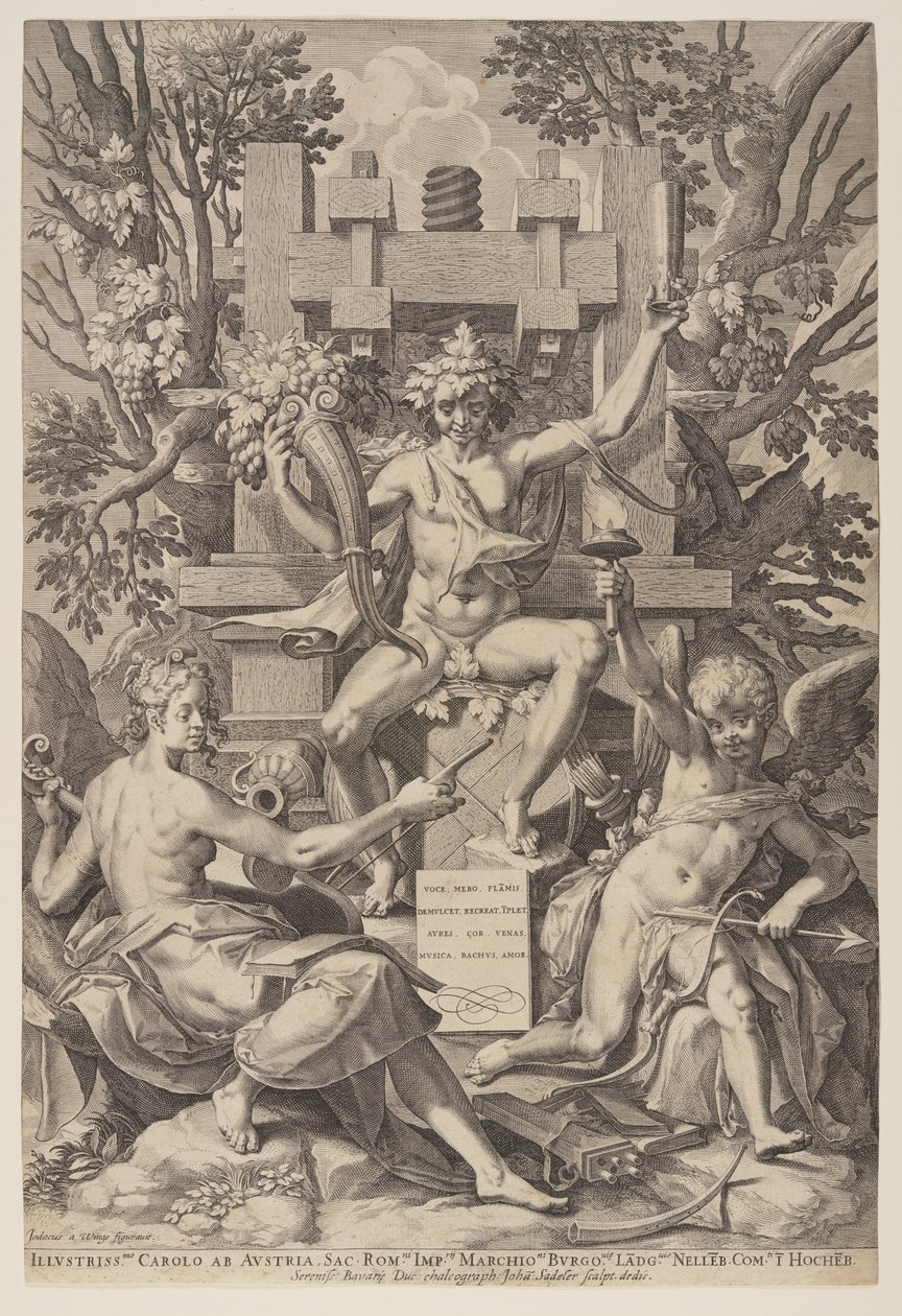 Bacchus siddende på en tønde af Jan Sadeler I