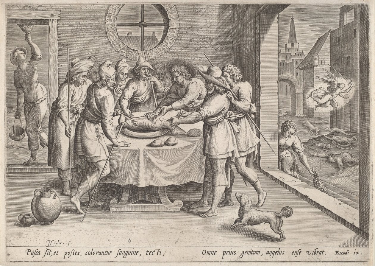 Forberedelse til påsken af Jan Sadeler I, after Maarten van Cleef