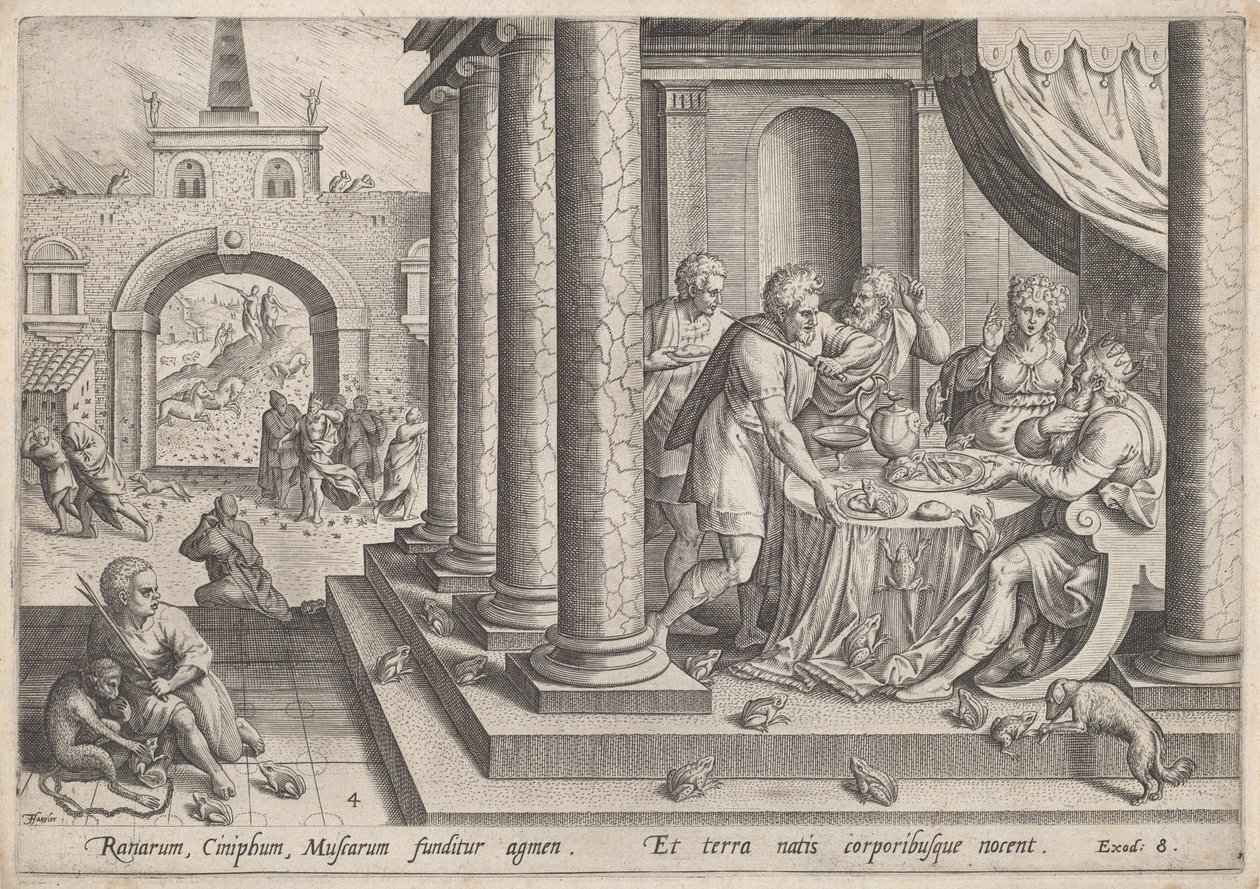 Frøeplagen af Jan Sadeler I, after Maarten van Cleef