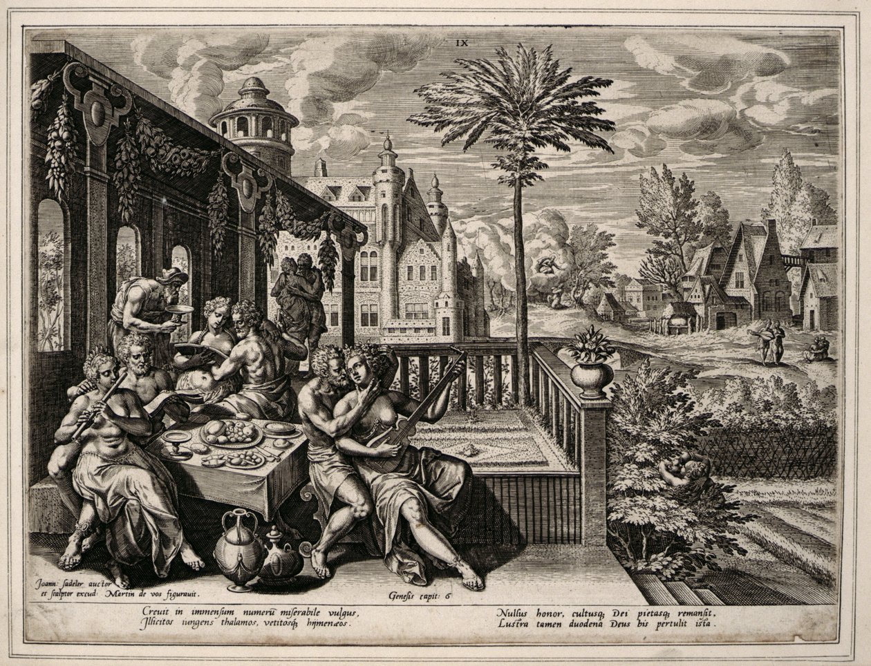 Første Mosebog kapitel 6, vers 9, ca. 1600 (gravering på vævet papir) af Jan Sadler