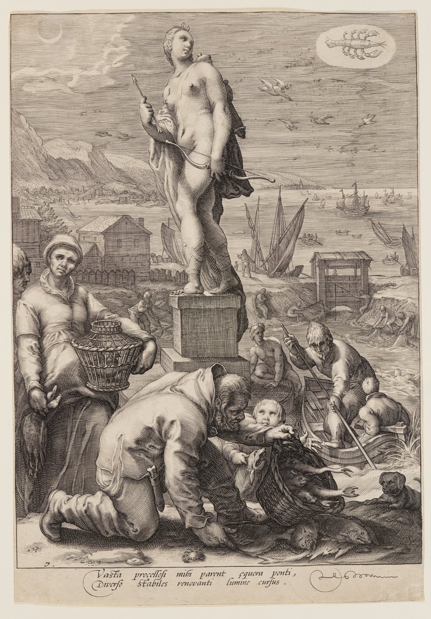 Diana, der hersker over navigation og fiskeri, fra Seven Planetary Gods af Jan Saenredam