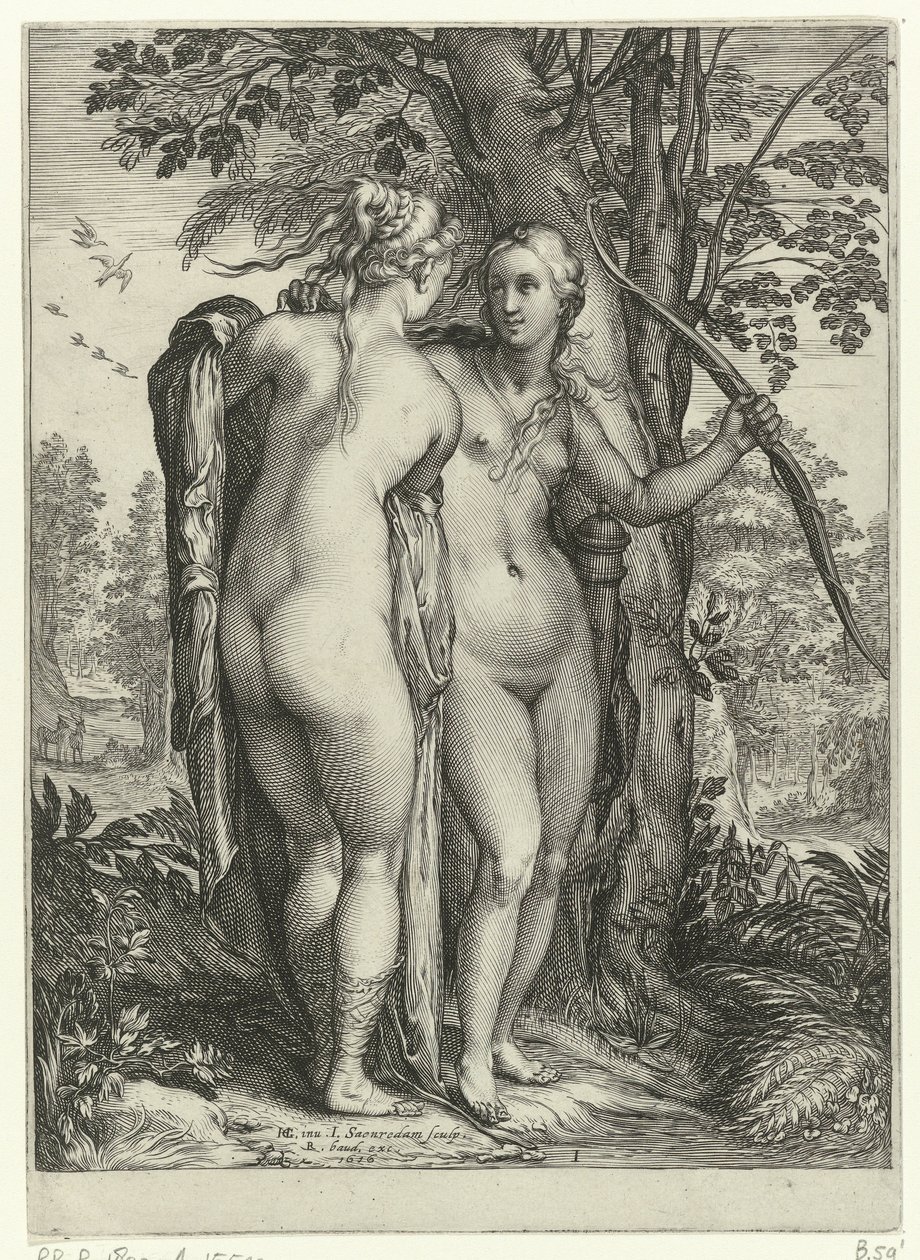Diana og en nymfe foran et træ Diana og hendes nymfer (serietitel) af Jan Saenredam