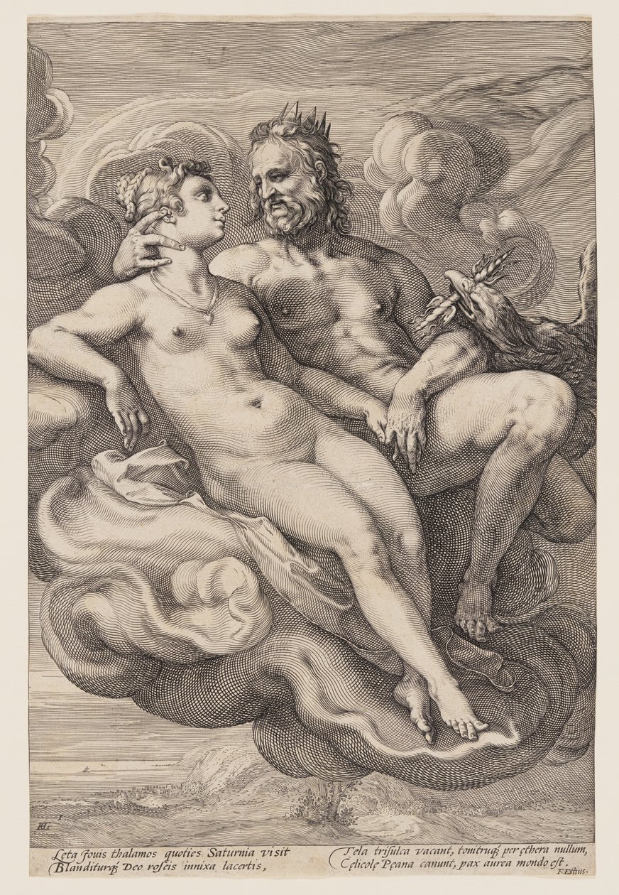Jupiter og Juno sidder i skyerne, fra Tre parrede guder og gudinder af Jan Saenredam