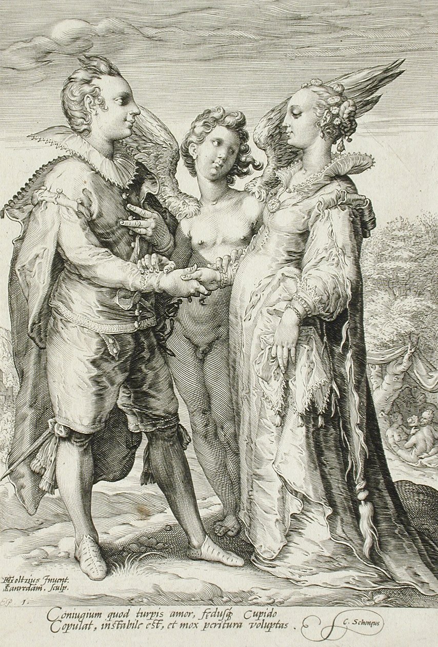 Marriage for Pleasure, Plade 1 af Ægteskabstrilogien, ca. 1594 af Jan Saenredam