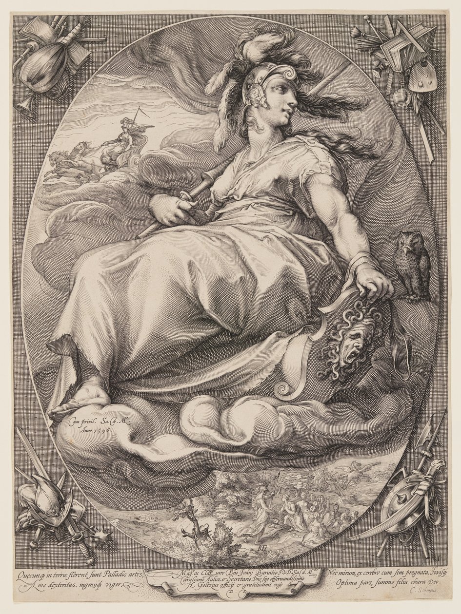 Pallas Athena, fra Tre gudinder siddende i skyerne af Jan Saenredam