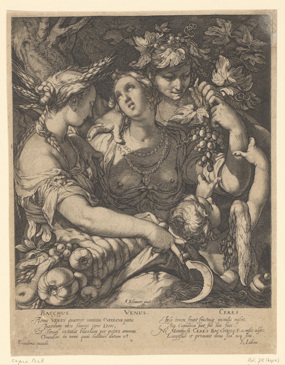 Venus, Bacchus og Ceres Venus trigets uden Ceres og Bacchus (titel på objekt) af Jan Saenredam