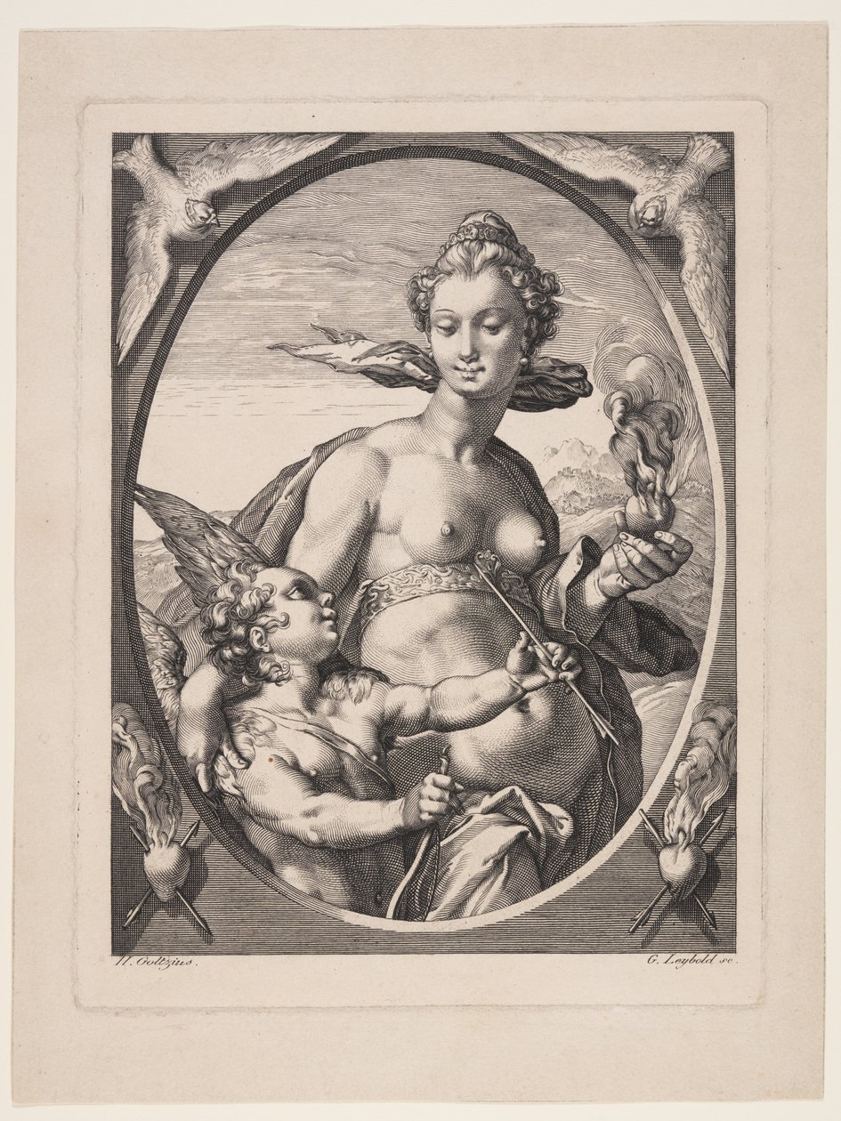 Venus og Amor, fra Tre hedenske guder eller gudinder af Jan Saenredam
