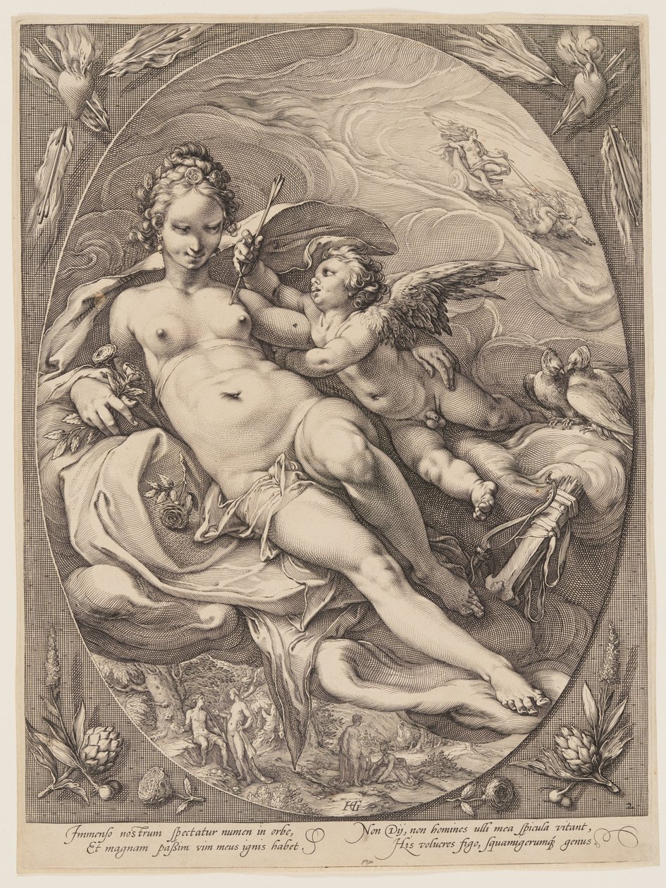 Venus og Amor, fra Tre gudinder siddende i skyerne af Jan Saenredam