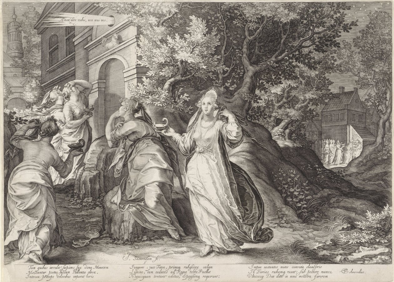 Fem tåbelige jomfruer modtages ikke af brudgommen The Wise and Foolish Virgins (serietitel) af Jan Saenredam