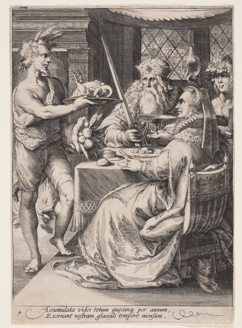 Winter (Banquet with Bacchus Waiting on an Elderly Couple), fra De fire årstider af Jan Saenredam