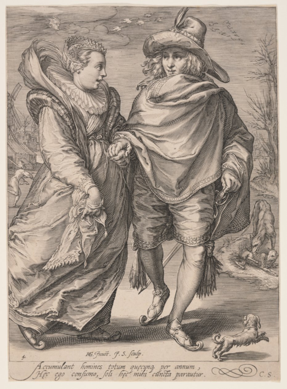 Winter (Young Couple Skating), fra De fire årstider af Jan Saenredam
