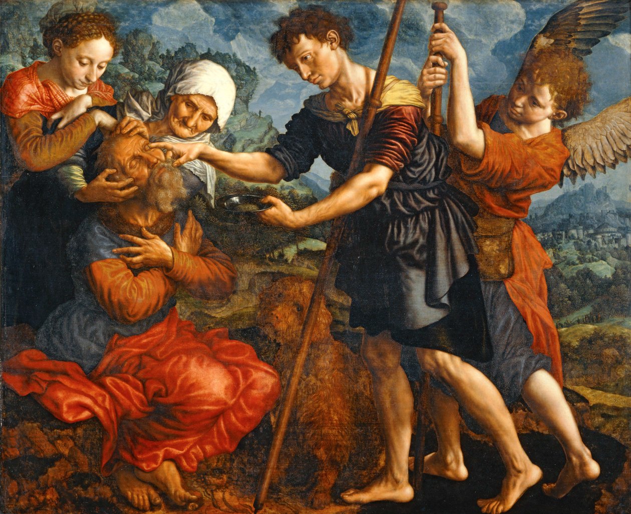Den unge Tobias giver sin far synet tilbage ... af Jan Sanders van (attr. to) Hemessen