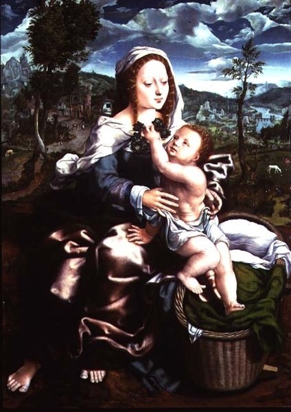 Madonna og barn siddende i et vidtstrakt landskab af Jan Sanders van Hemessen