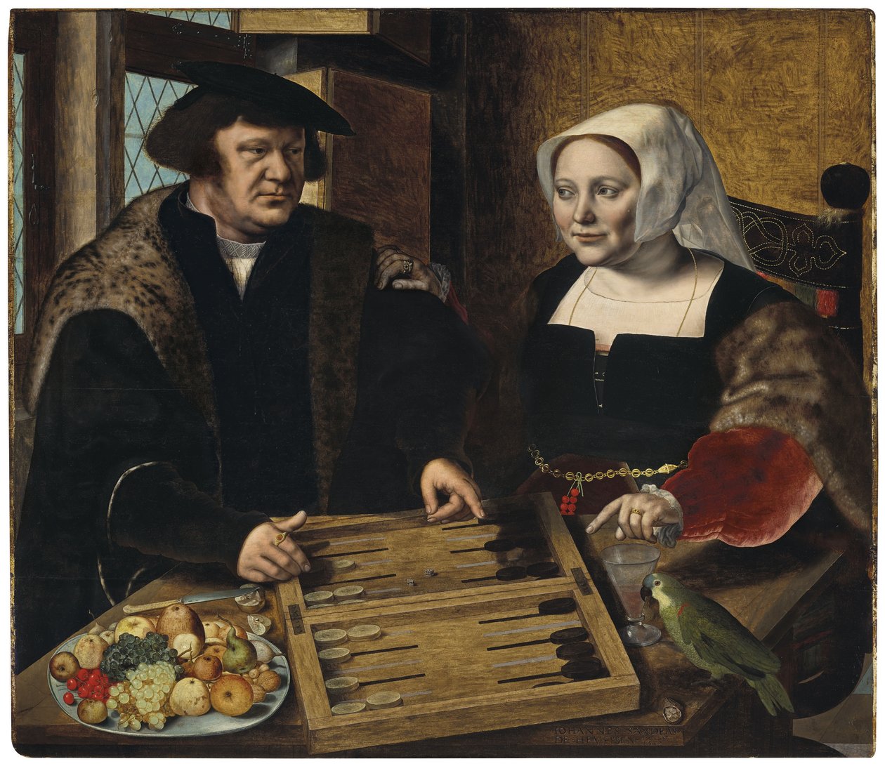 Portræt af et par, der spiller trictrac af Jan Sanders van Hemessen