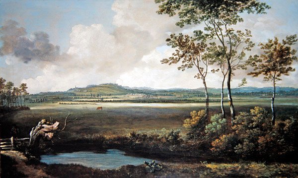 Et omfattende landskab med en bæk og heste, der græsser (olie på lærred) af Jan Siberechts