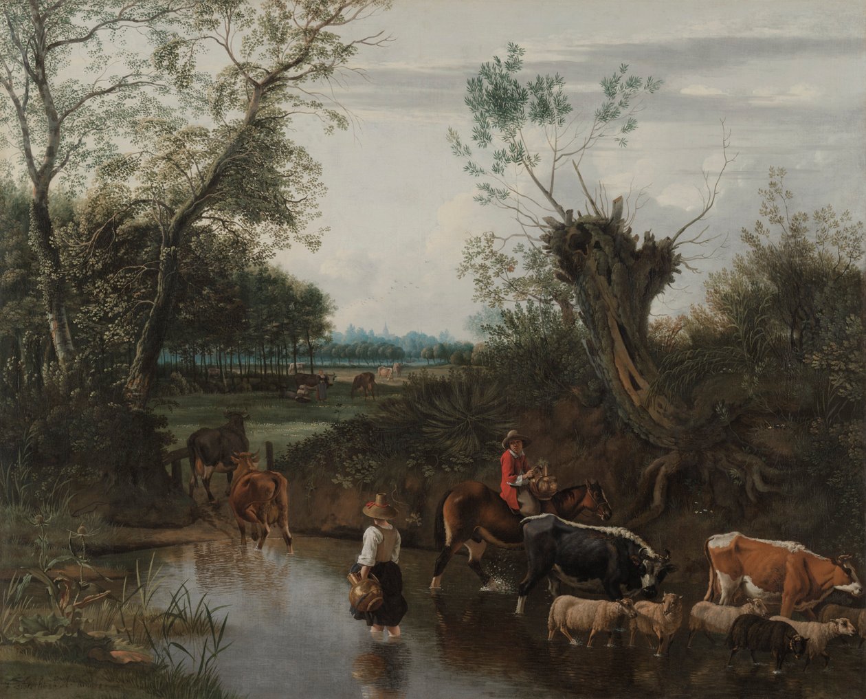 Bønder krydser en strøm, ca. 1670. af Jan Siberechts