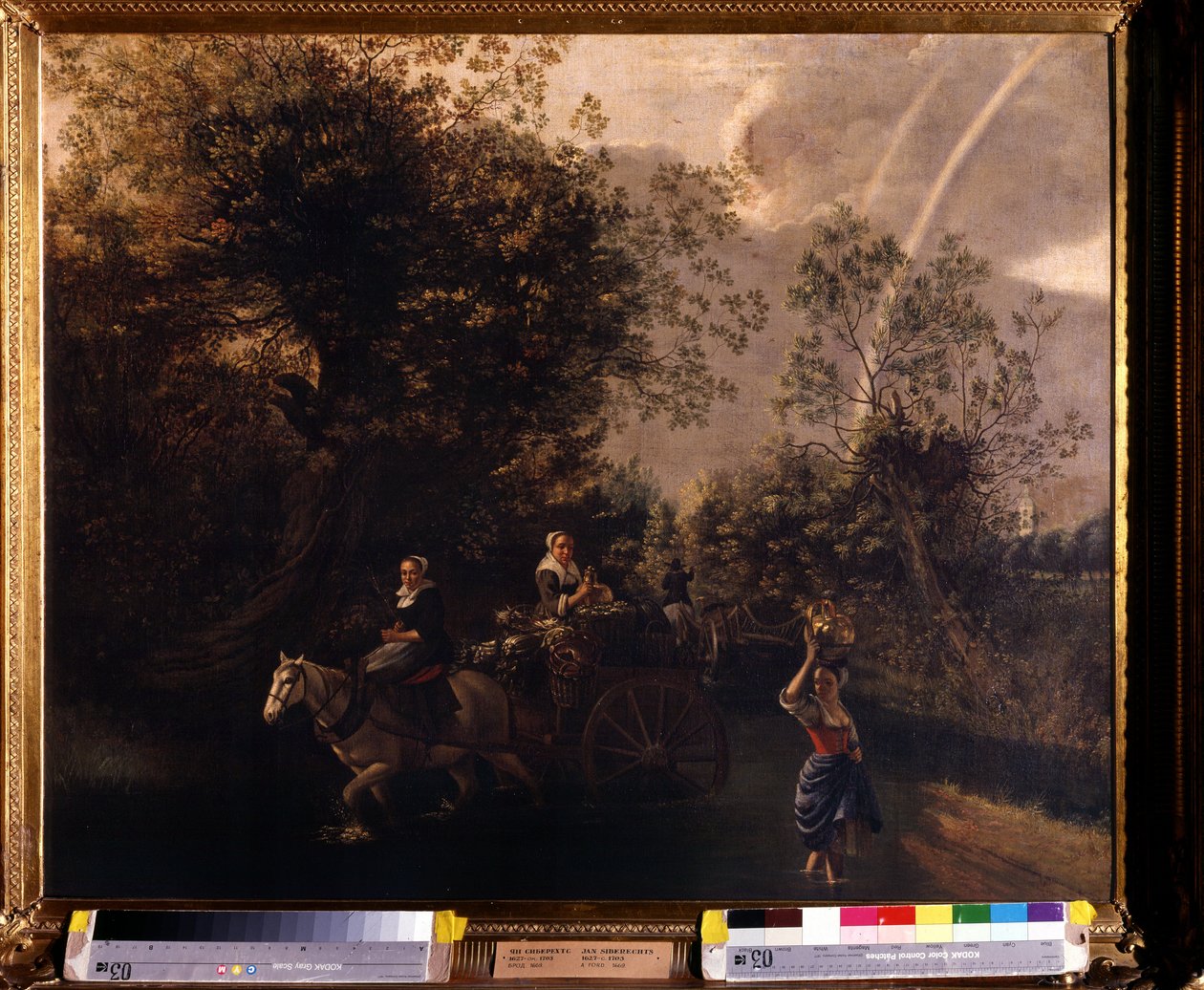 En gue (Et vadested). Maleri af Jan Silberechts (1627-1703). Olie på lærred, 94 x 116 cm af Jan Siberechts