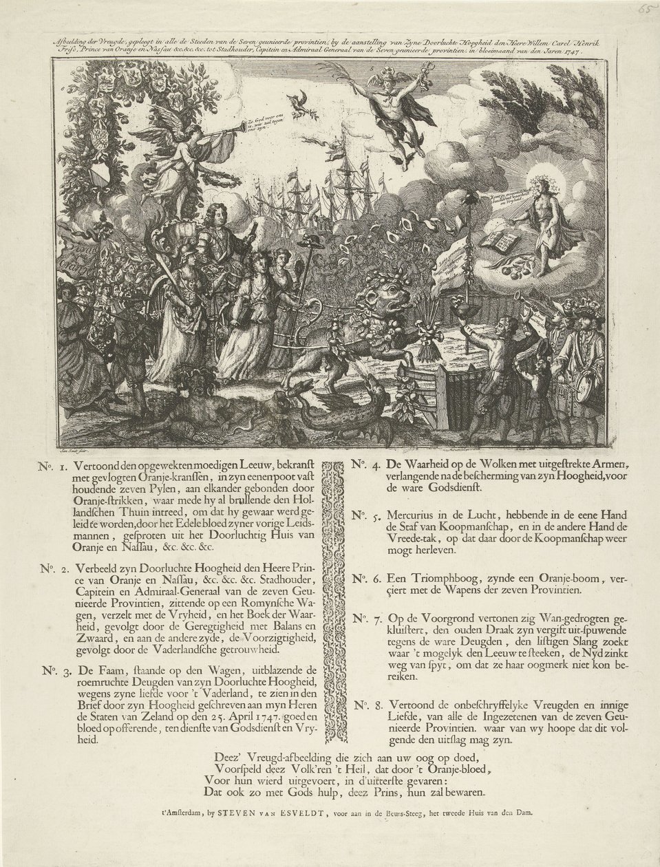 Allegori om udnævnelsen af ​​Vilhelm IV til republikkens stadholder, 1747 Billede af Joy, begået i alle Steeden af ​​de syv forenede provinser, ved udnævnelsen af ​​(...) Willem Carel Henrik Friso (...) som Stadtholder, Capitein og af Jan Smit (II)