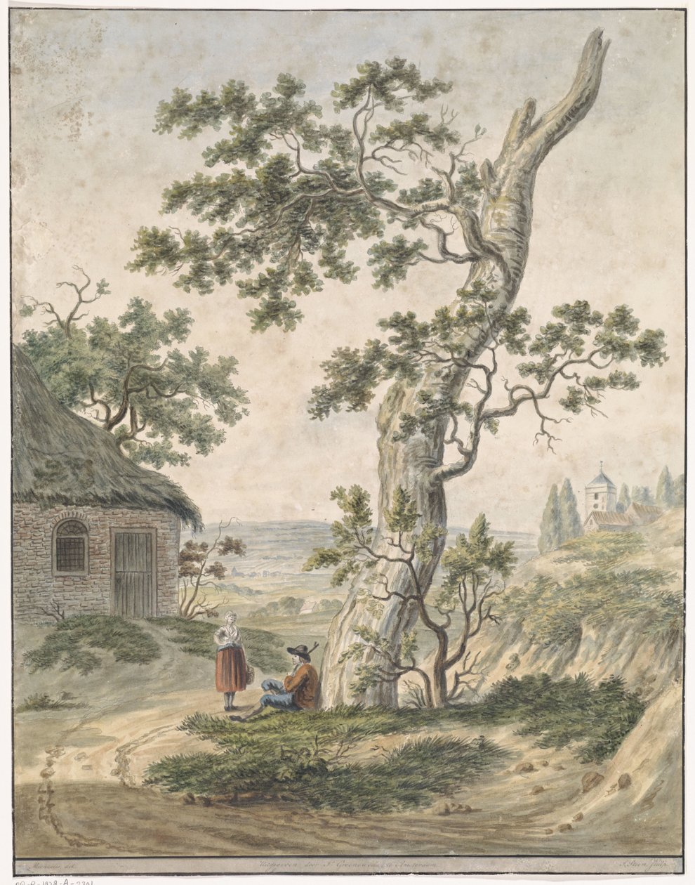 Landskab med en mand og kvinde ved et træ af Jan Steen (van Alkmaar)