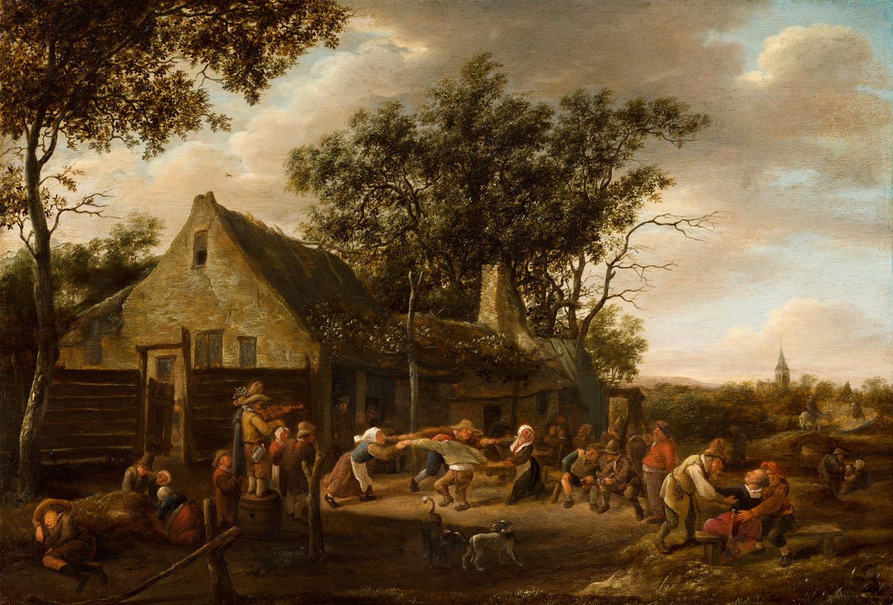 Dansende bønder foran en kro af Jan Steen