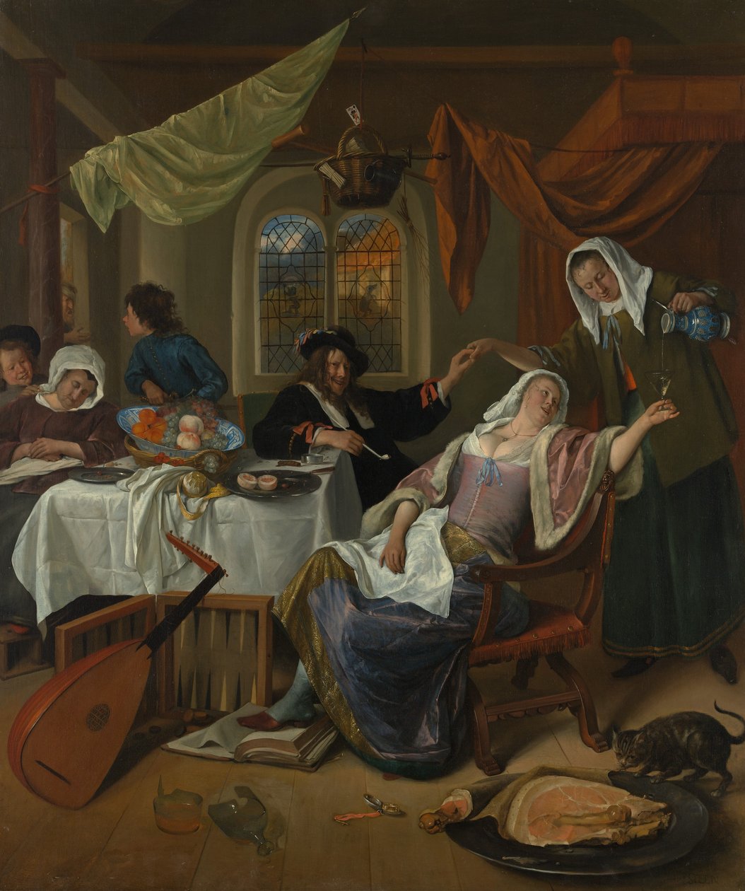 The Dissolute Household, ca. 1663-64. dani af Jan Havickszoon Steen