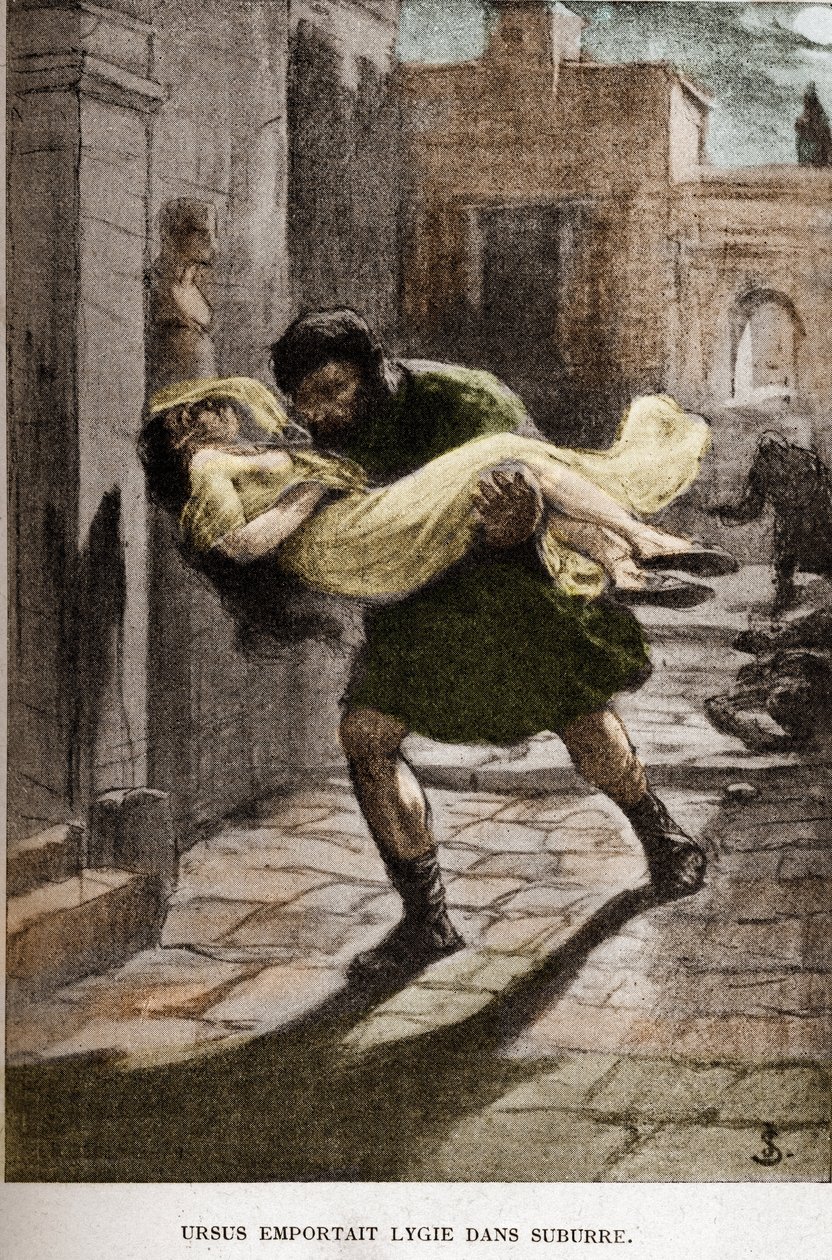 Ursus tog Lygie i suburre (kapitel X) illustration af JAN STYKA (1858-1925) til Henryk Sienkiewiczs roman "Quo Vadis". af Jan Styka