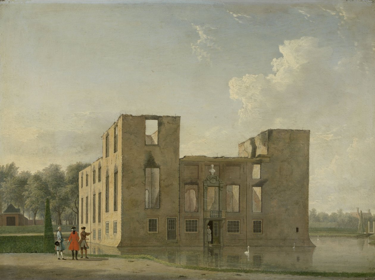 Set bagfra af Berckenrode Slot i Heemstede efter branden Berkenrode Slot, Heemstede, efter branden den 4.-5. maj 1747: Set bagfra af Jan Ten Compe