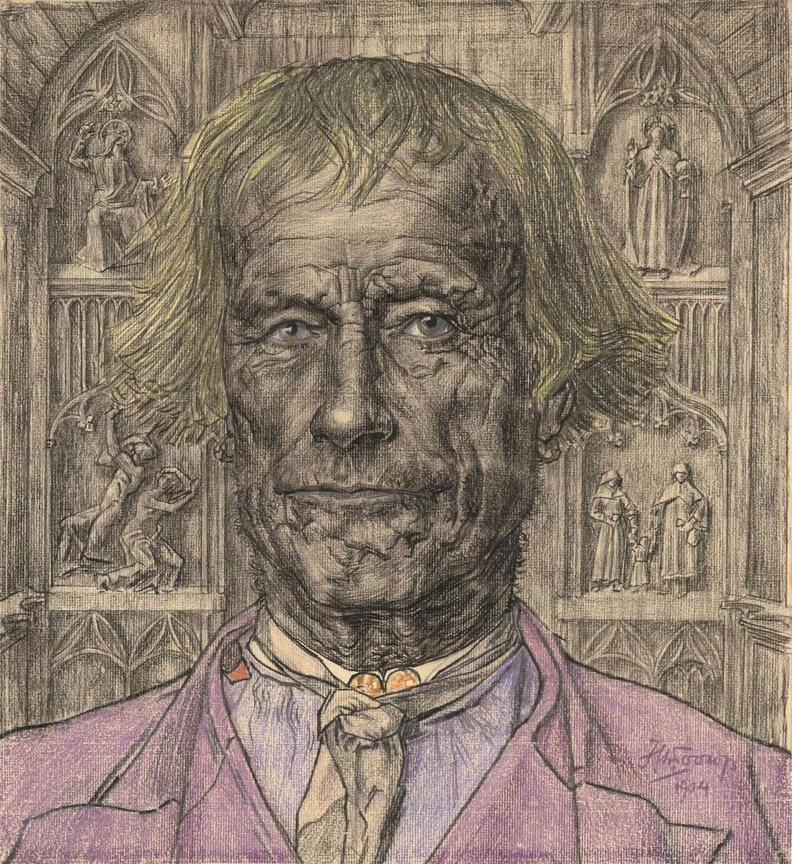 Portræt af en gammel bonde foran en katedral, 1904. af Jan Toorop