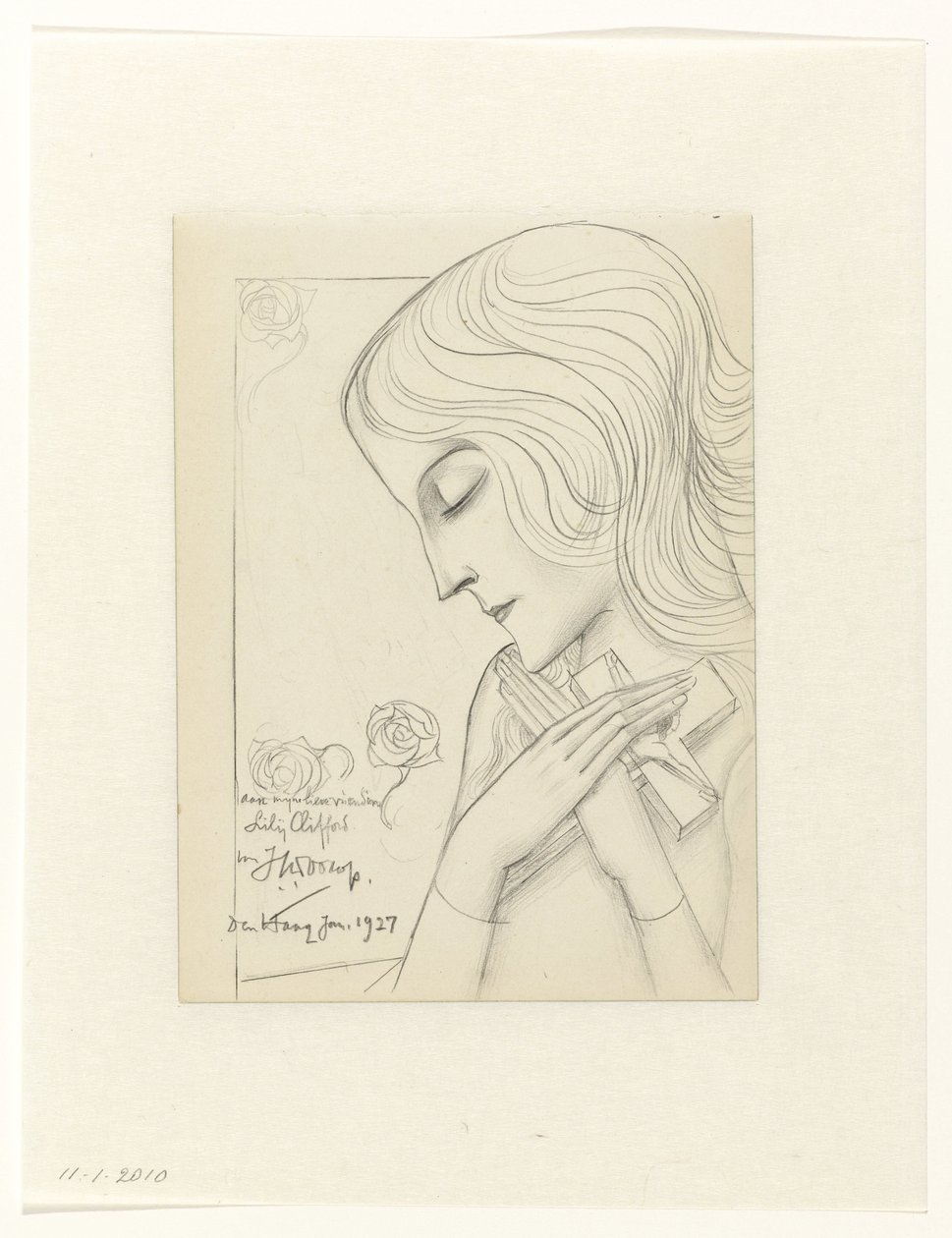 Ung pige i meditation med et kors af Jan Toorop