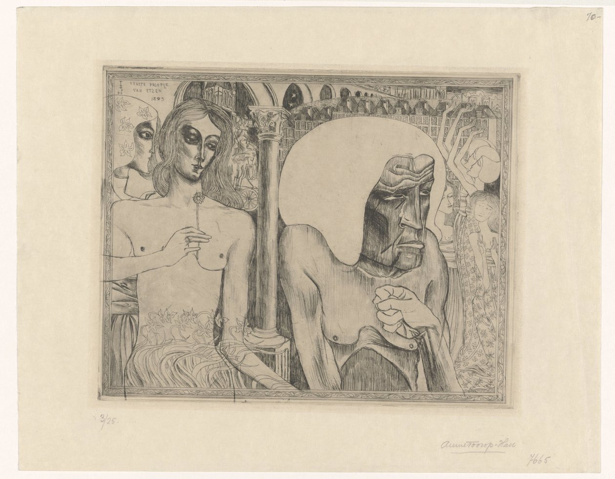 Gammel kvinde omgivet af unge kvinder Kvindens ungdom og alder (original titel) af Jan Toorop