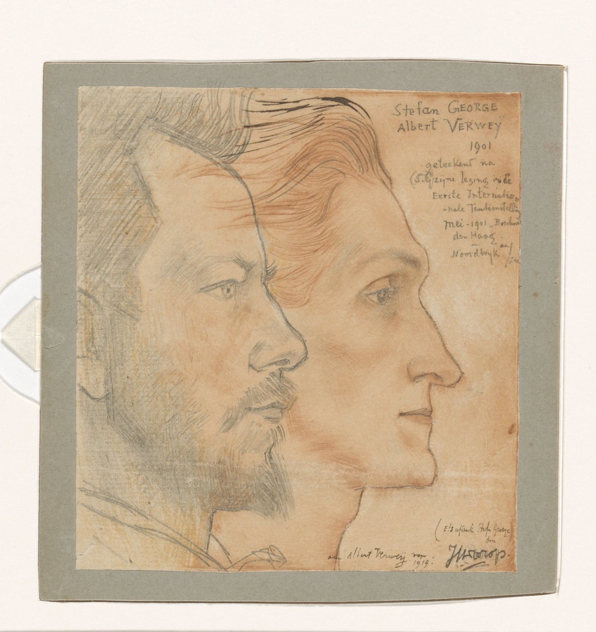 Portrætter af Albert Verwey og Stefan George Portræt af Stefan George med det tegnede portræt af Albert Verwey af Jan Toorop