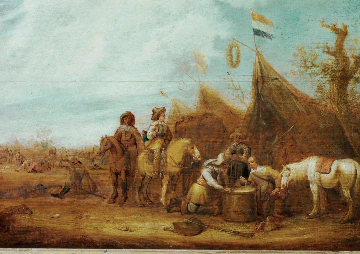 Halte de cavaliers (olie på træ) af Jan Van Der Stoffe