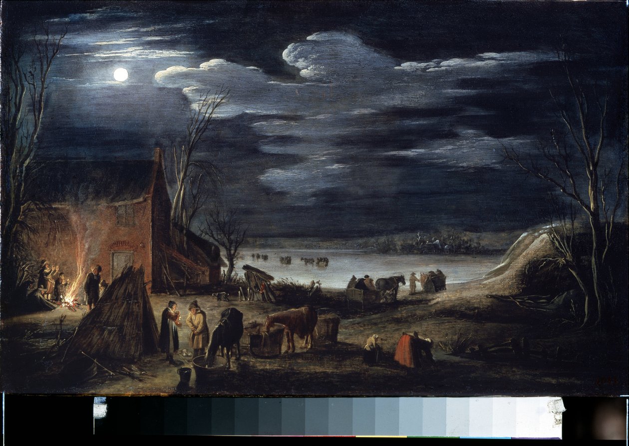 Vinter (Vinter). Maleri af Jan II van de Velde (1593-1641). Olie på træ, 30 x 44,5 cm. flamsk kunst, barokkunst. Eremitagemuseet, Sankt Petersborg. af Jan Van de II Velde