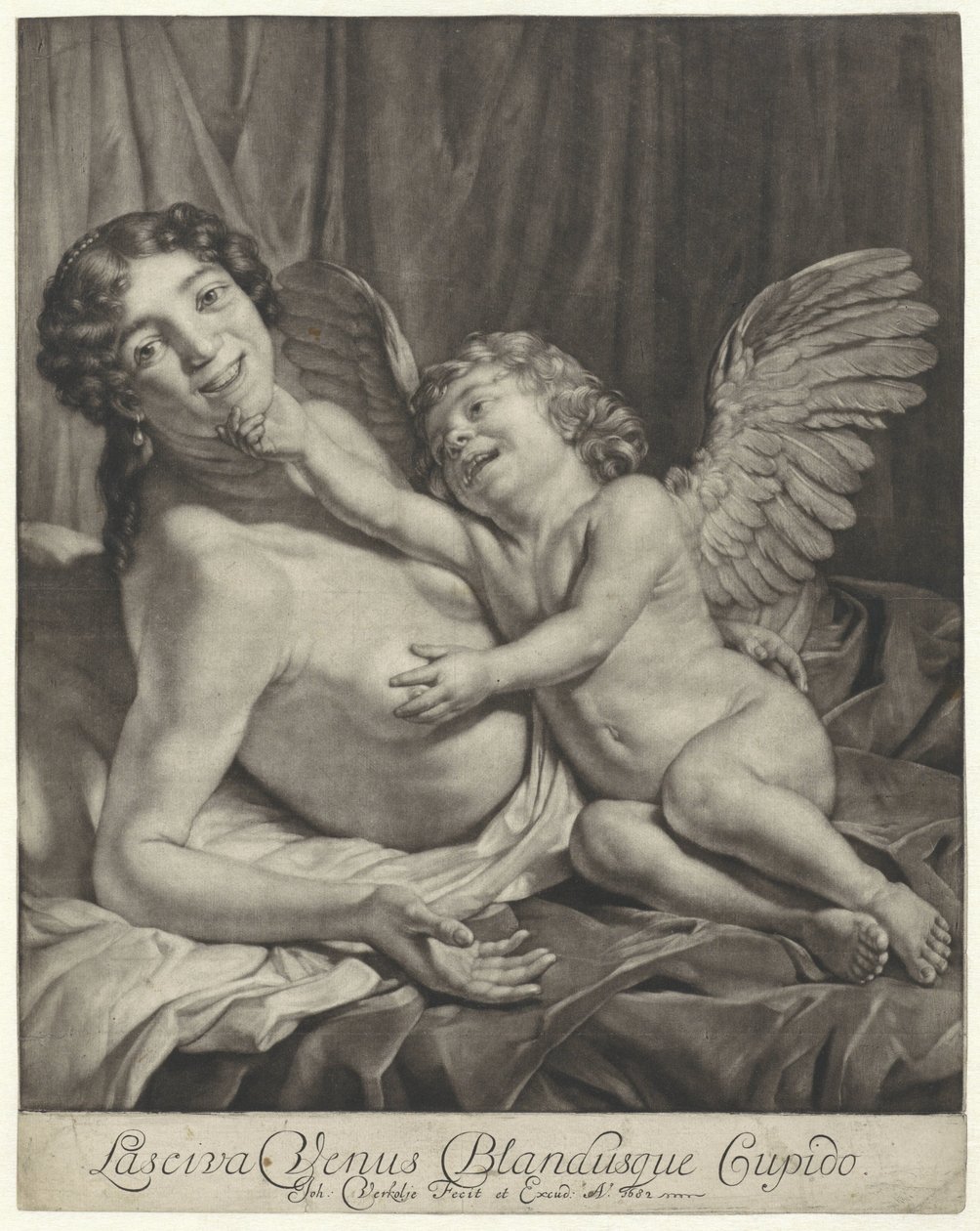 Venus og Amor Lustful Venus og Gentle Cupid (titel på objekt) af Jan Verkolje (I)