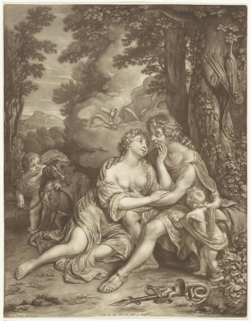 Venus forhindrer Adonis i at jage af Jan Verkolje (I)