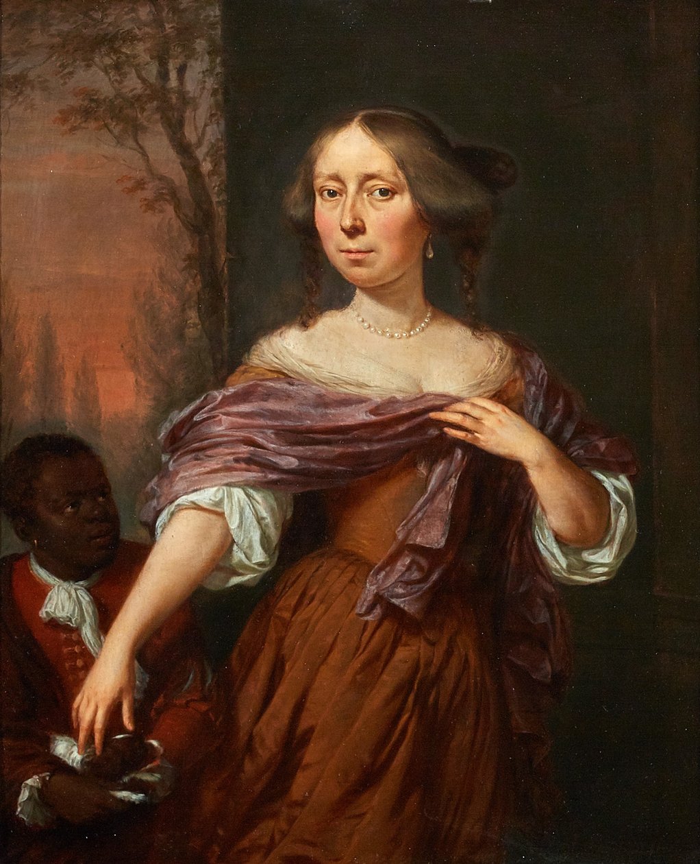 Portræt af Jacomina le Pla (1647-1681) med en tjener af Jan Verkolje