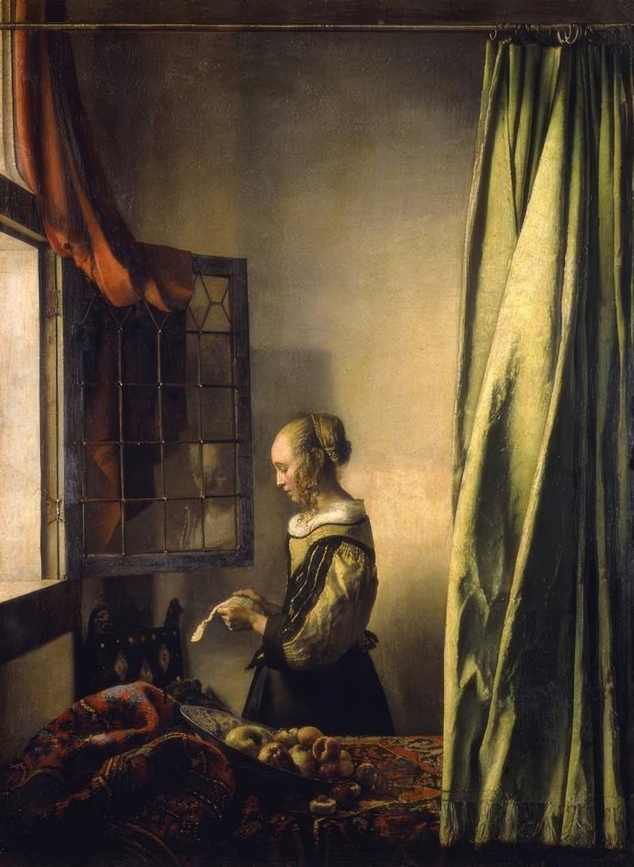 Pige læser et brev ved det åbne vindue af Jan Vermeer van Delft