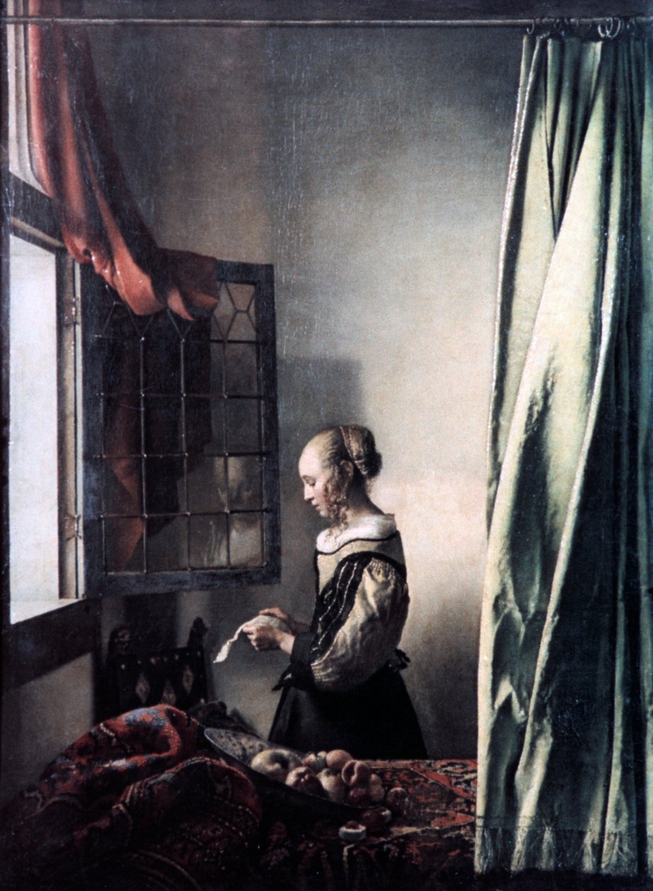 Pige læser et brev ved et åbent vindue, c1657 af Jan Vermeer van Delft