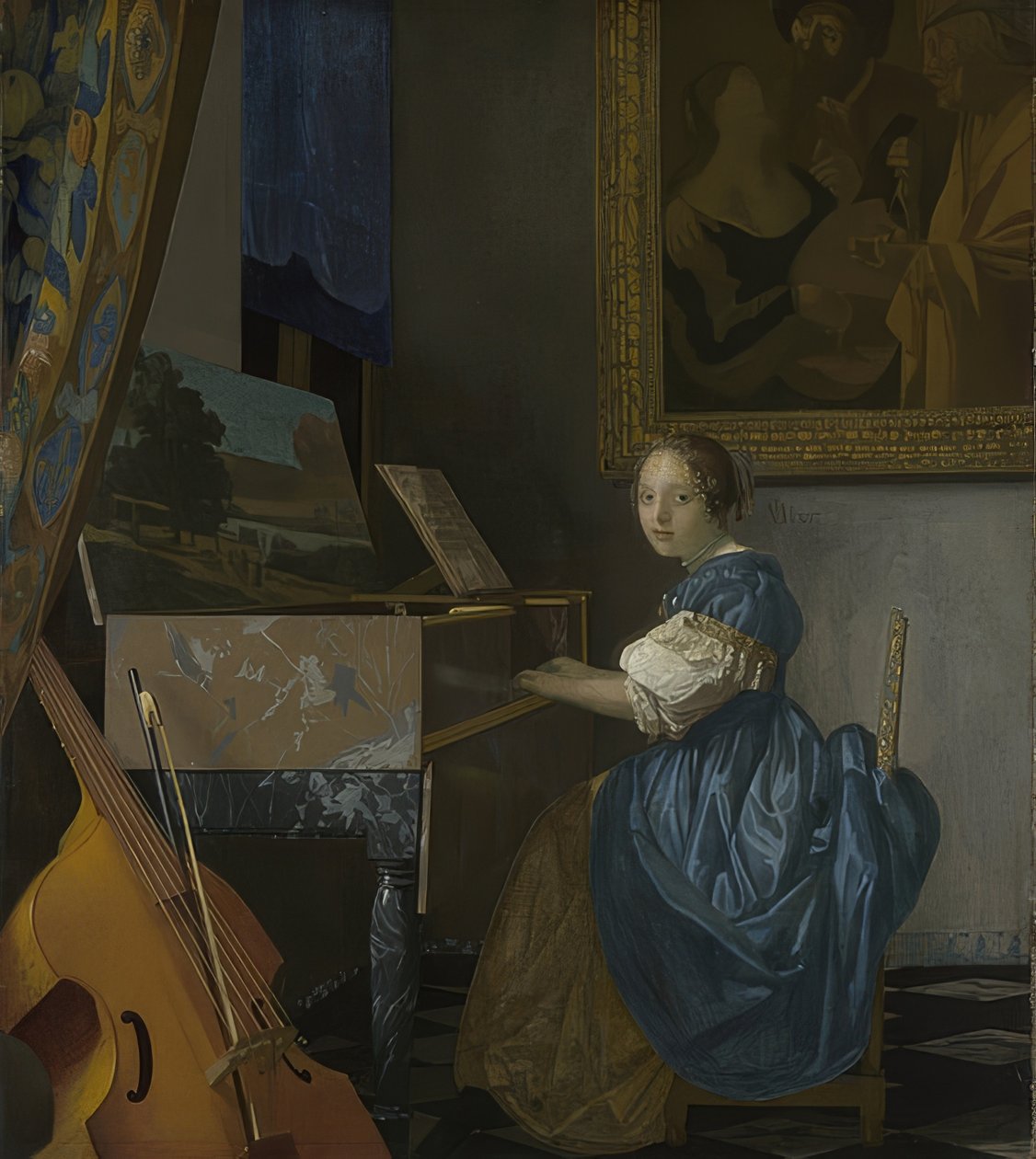 Ung kvinde sidder ved en jomfru. Omkring 1670-72 af Jan Vermeer van Delft