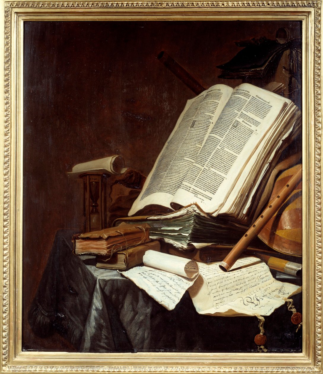 Bøger og musikinstrumenter Maleri af Jan Vermeulen (1638-1674) 1600-tallet søn. 0,78x0,69 m Nantes, musee des Beaux Arts af Jan Vermeulen